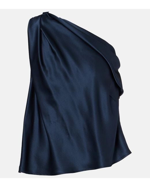 The Sei Blue One-Shoulder Silk Satin Top