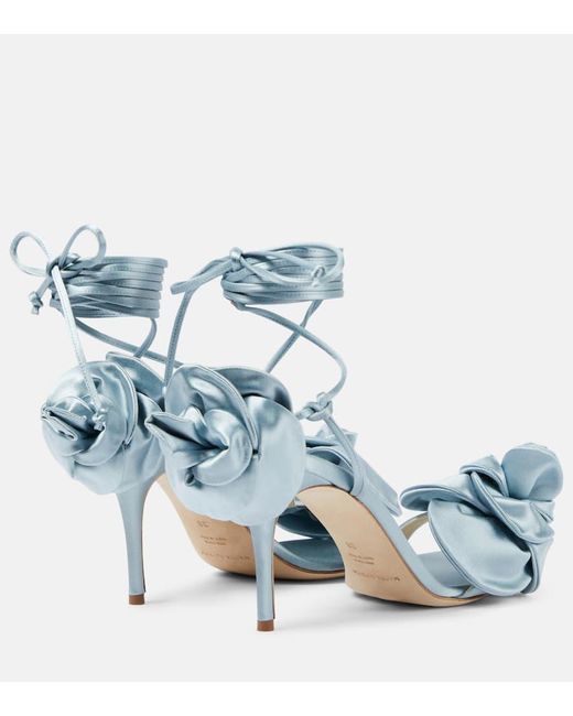 Magda Butrym Blue Floral-applique Satin Sandals