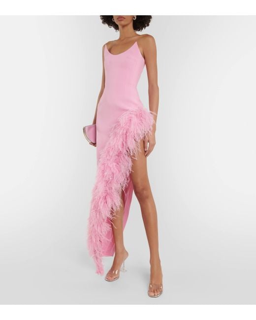 Robe longue asymetrique a plumes David Koma en coloris Pink
