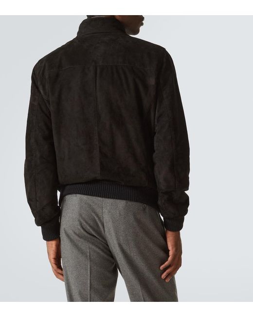 Thom Sweeney Black Suede Bomber Jacket for men