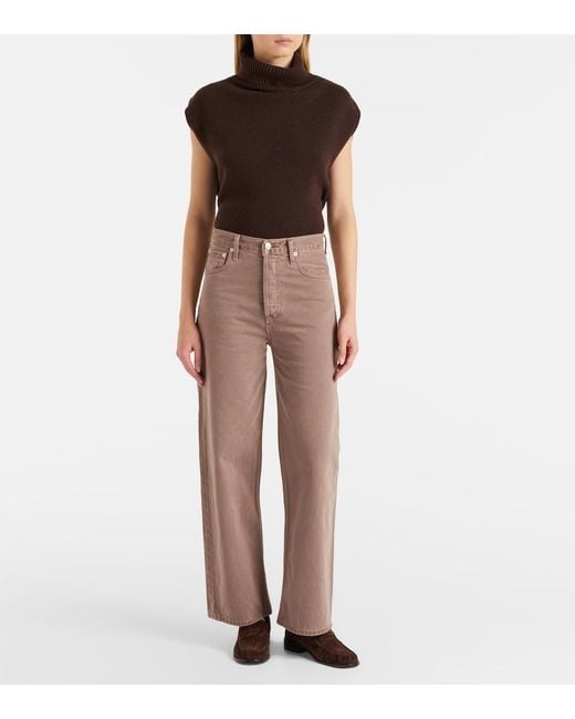 Agolde Brown Ren Crop High-Rise Wide-Leg Jeans