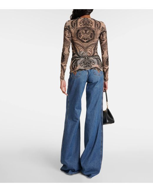 Etro Brown Printed Tulle Top