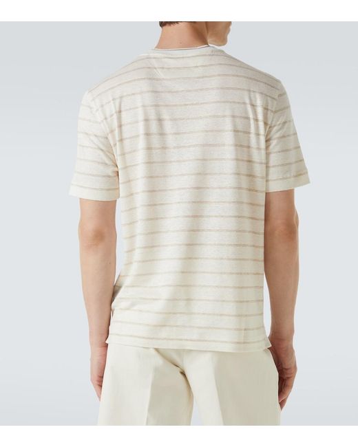 Zegna White Striped Linen-Blend T-Shirt for men