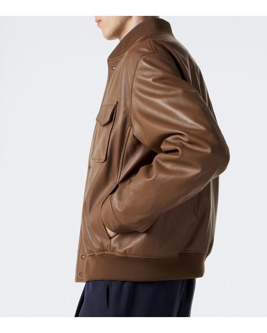 Slowear Brown Leather Bomber Jacket for men