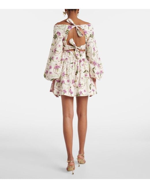 Agua Bendita Natural Floral Linen Miniskirt