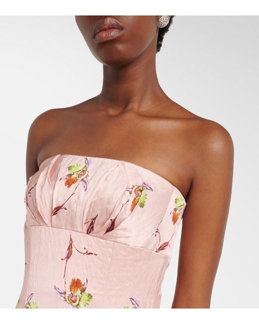 Emilia Wickstead Pink Kaia Floral Satin Bustier Dress