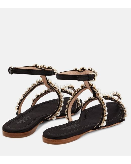 Giambattista Valli Black Maharani Faux Pearl-Embellished Sandals