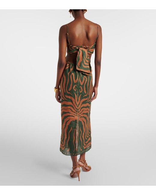 Johanna Ortiz Metallic Printed Cutout Linen Maxi Dress