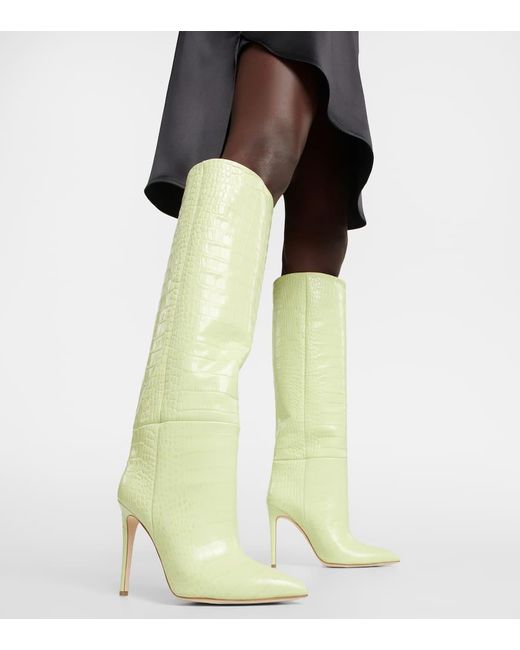 Paris Texas Green Croc-embossed Leather Knee-high Boots