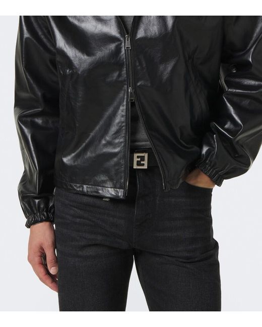 Fendi Black Leather Bomber Jacket for men