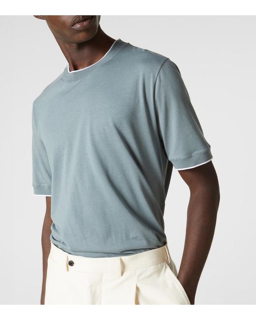 Canali Blue Cotton-Blend Jersey T-Shirt for men