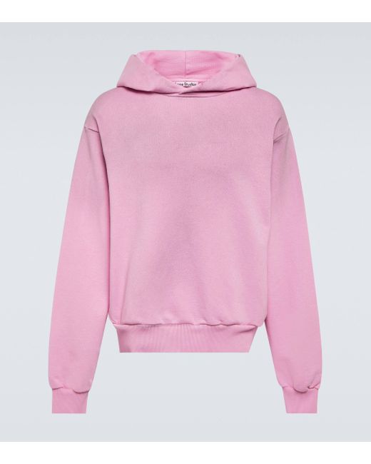 Acne Pink Logo Distressed Jersey Hoodie for men