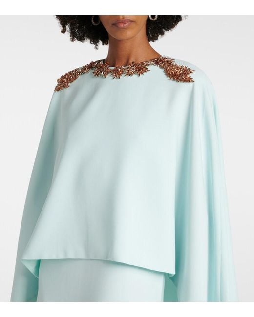 Costarellos Blue Elin Embellished Caped Crepe Gown