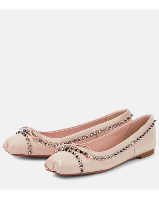 Christian Louboutin Pink Mamadrague Spikes Leather Ballet Flats