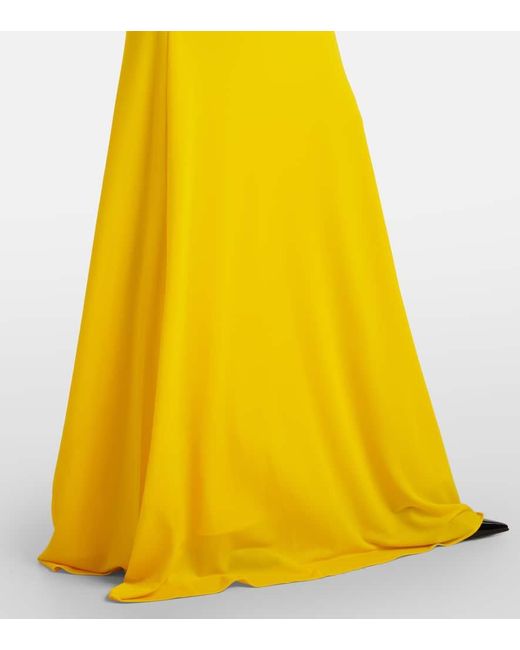 Alex Perry Yellow Ruched Open-Back Crepe Jersey Gown