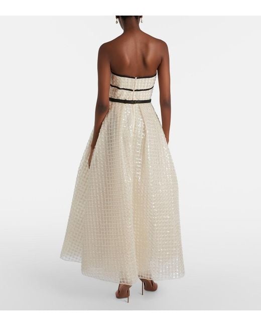 Elie Saab Natural Embellished Belted Gown