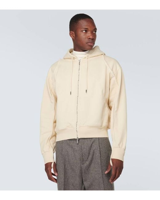 Jacquemus Natural Camargue Warped Logo Zipped Hoodie, Long Sleeves, Light, 100% Cotton, Size: Large for men