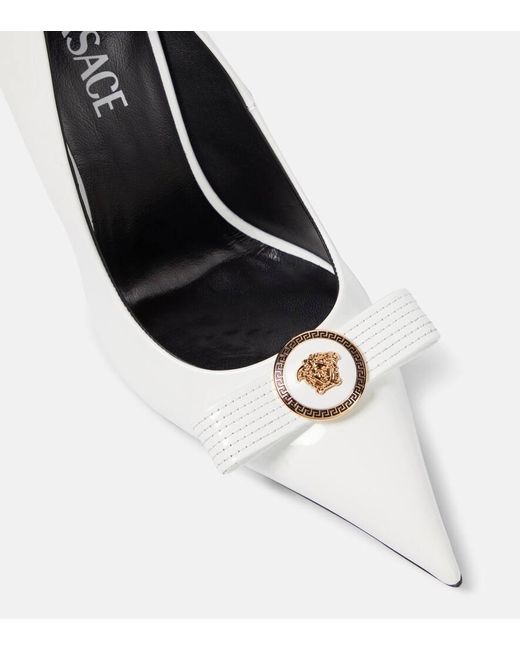Versace White Gianni Bow-detail Patent Leather Pumps
