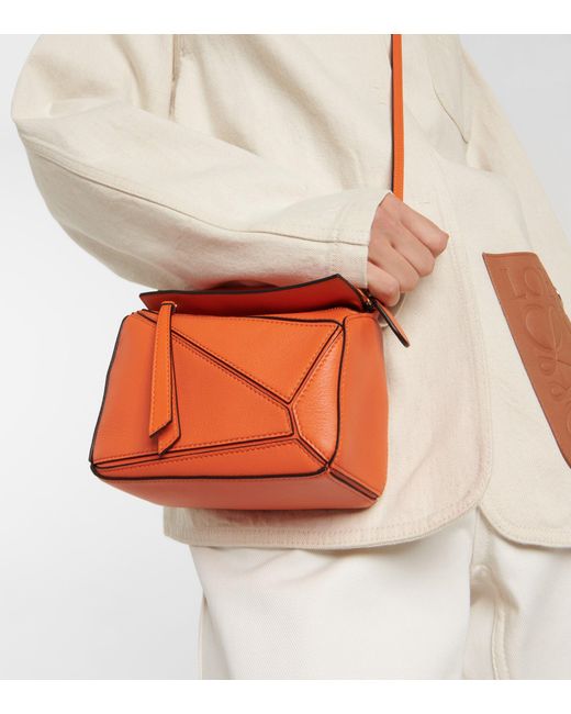 Loewe Puzzle Mini Leather Shoulder Bag in Orange | Lyst