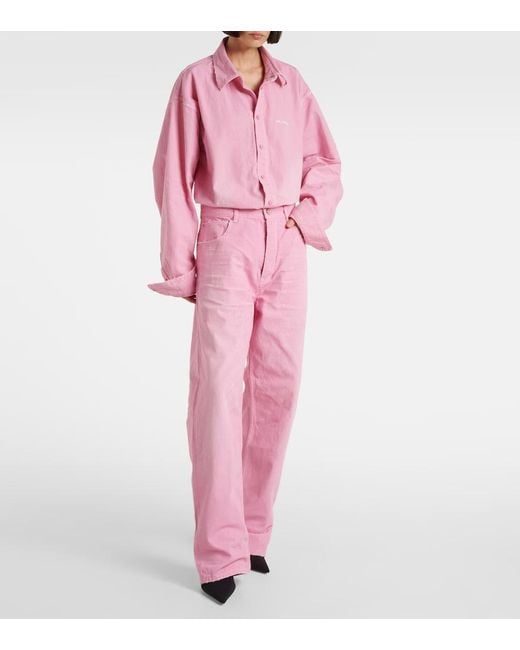 Balenciaga Pink High-Rise Wide-Leg Jeans