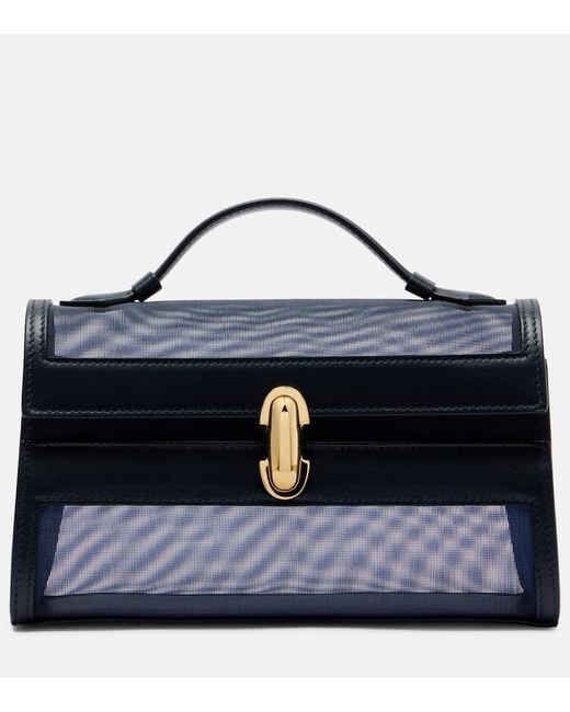 SAVETTE Blue Symmetry Leather-Trimmed Mesh Tote Bag