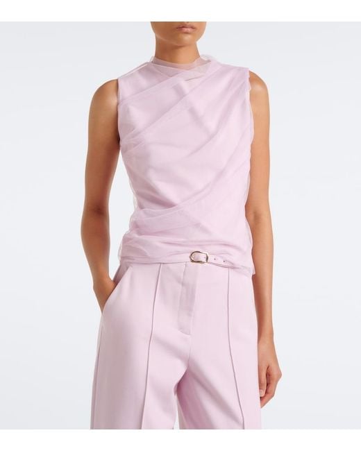 Dorothee Schumacher Pink Layered Draped Jersey And Tulle Top