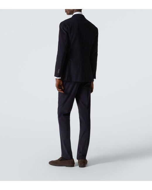 Thom Sweeney Blue Double-Breasted Brushed Cotton Suit for men