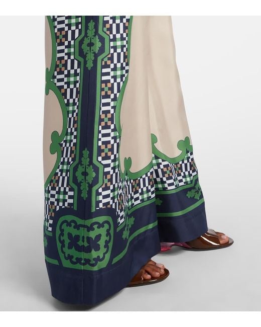 LaDoubleJ Green Printed Silk Twill Palazzo Pants