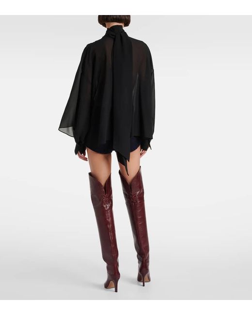 Blusa De Georgette De Seda Con Lazada Chloé de color Black