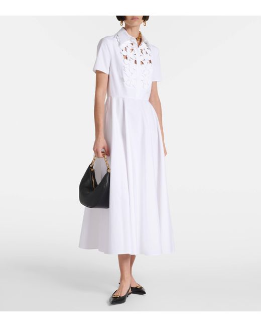 Valentino White Embroidered Cotton Poplin Midi Dress