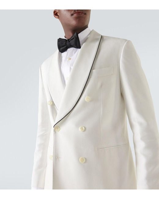Brunello Cucinelli White Cotton Tuxedo Jacket for men