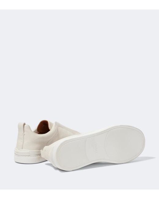 Zegna White Triple Stitch Leather Sneakers for men