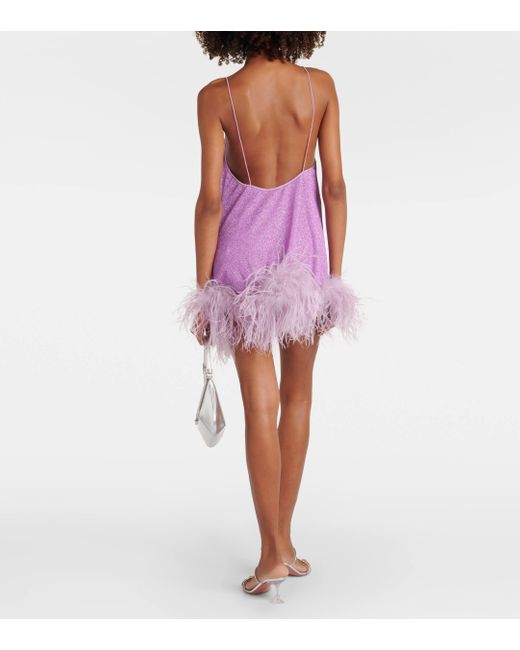 Oseree Purple Lumiere Plumage Feather-trimmed Minidress