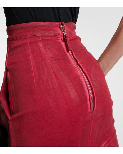 Rick Owens Red Dirt Pillar Coated Denim Maxi Skirt