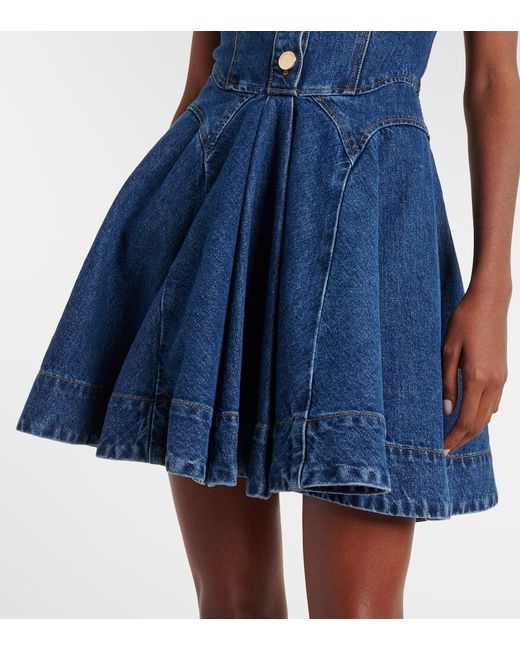 Self-Portrait Blue Flared Denim Midi Dress