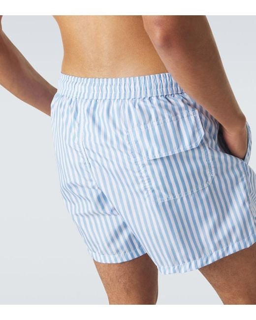 Thom Sweeney Blue Striped Swim Trunks for men