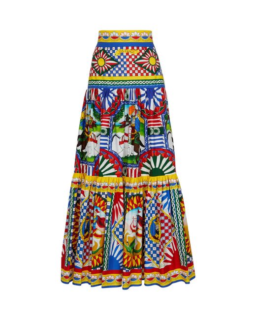 Dolce & Gabbana Multicolor Printed Cotton Poplin Maxi Skirt