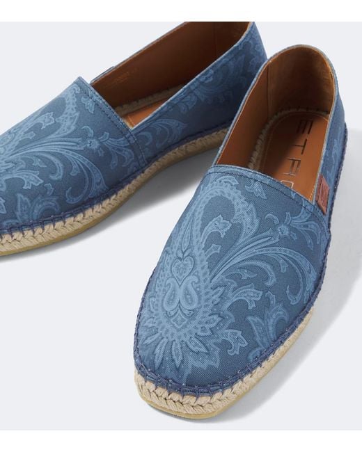 Etro Blue Paisley Gabardine Espadrilles for men