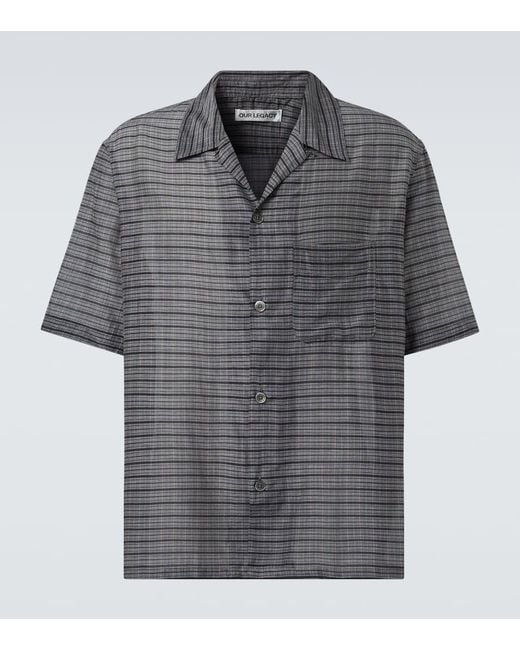 Our Legacy Gray Heusen Checked Cotton And Silk Bowling Shirt for men
