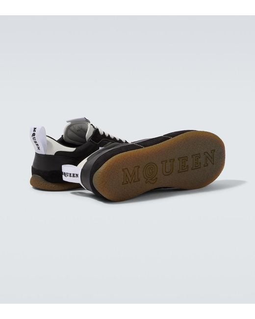 McQueen Black Ec1 Suede-Trimmed Sneakers for men
