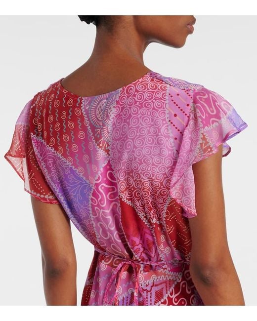 Vestido Largo Meena De Seda Estampado Rixo de color Pink