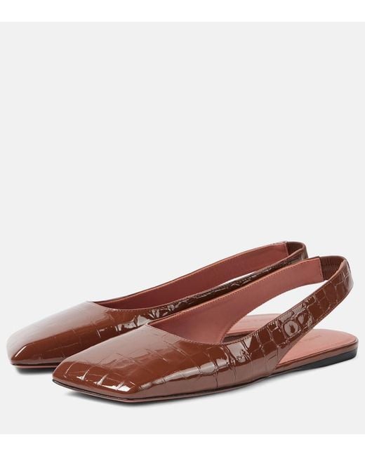 AMINA MUADDI Brown Ane Patent Leather Slingback Flats
