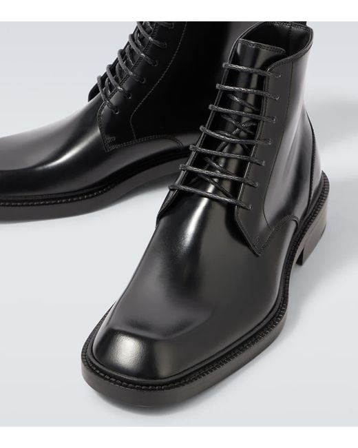 Saint Laurent Black Ian Leather Lace-Up Boots for men
