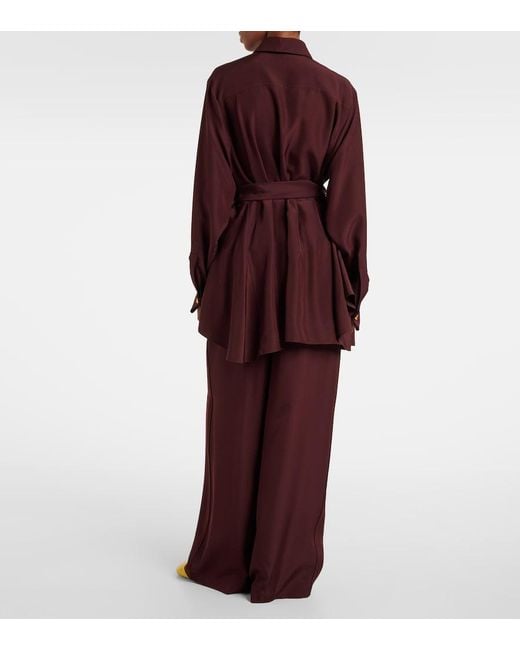 Loewe Red Belted Silk Blouse