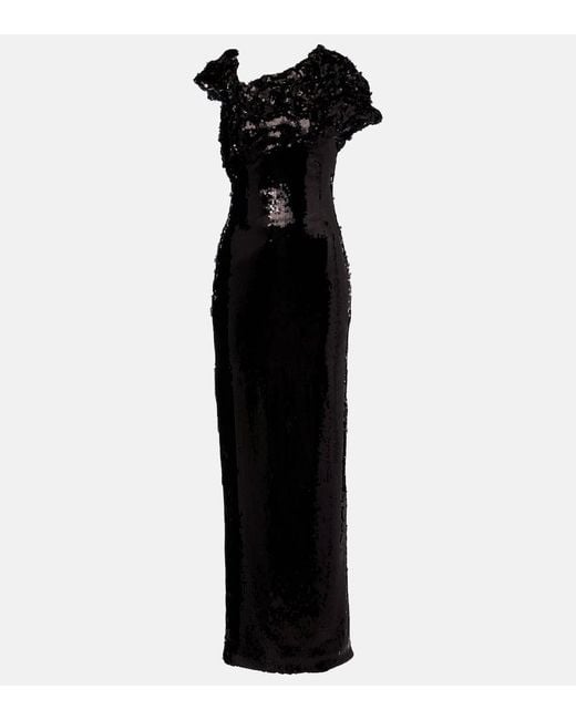 Marmar Halim Black Asymmetric Sequined Gown