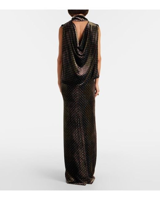 Dries Van Noten Black Bedrucktes Maxikleid Aus Satin