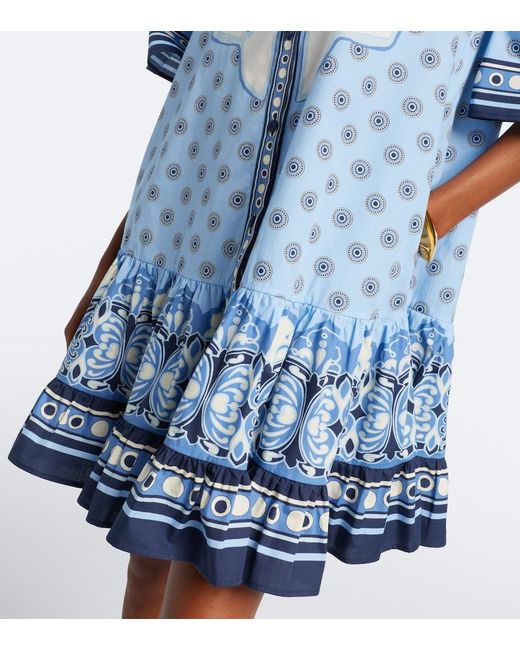 LaDoubleJ Blue Choux Printed Cotton Poplin Shirt Dress