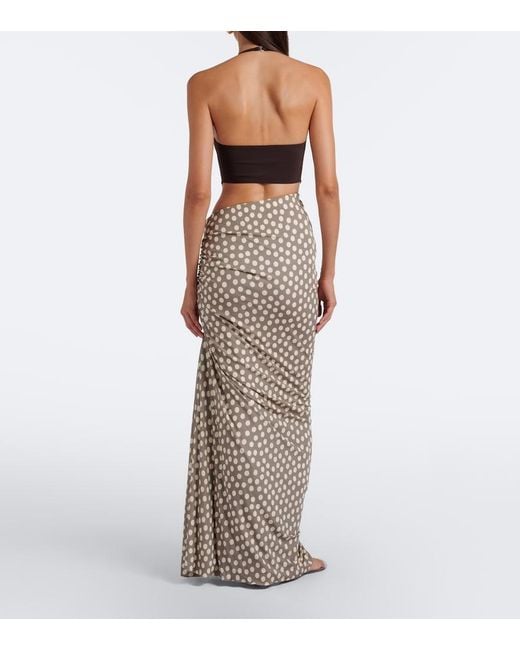 Alaïa Natural Gathered Polka-Dot Jersey Maxi Skirt