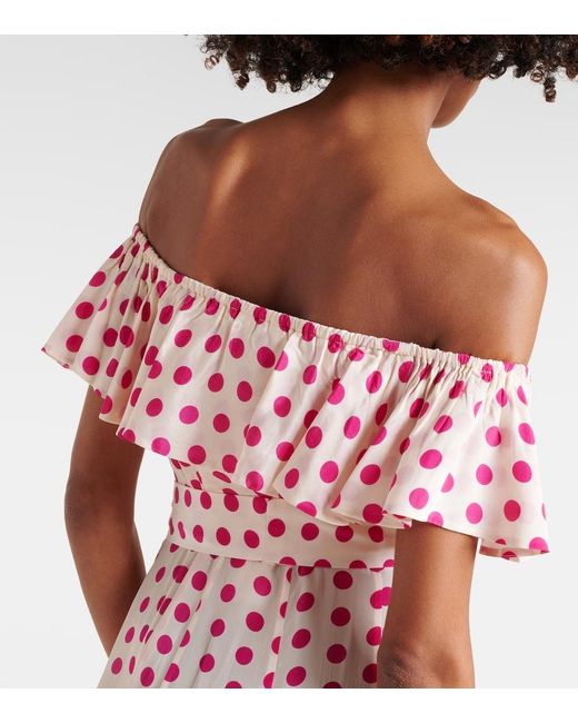 Alexandra Miro Red Giselle Off-Shoulder Polka-Dot Midi Dress