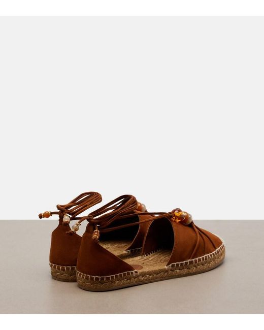 Jimmy Choo Brown Lemi Embellished Suede Espadrilles
